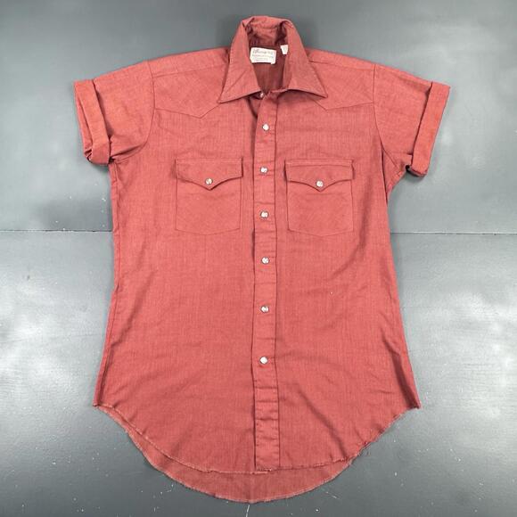 VTG Wrangler Shirt Men Medium Rust Burnt Orange Long Tail Pearl Snap 60s 70s EUC - Picture 3 of 6